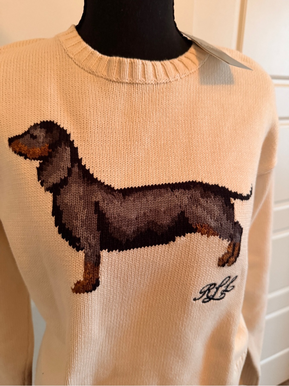 NWT Ralph Lauren Women’s Cream Dachshund Knit Intarsia Sweater - Picture 2 of 6